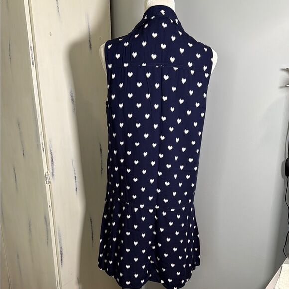 Beach Lunch Lounge Navy and White drop waist Sleeveless Dress with Heart Pattern - Picture 4 of 5